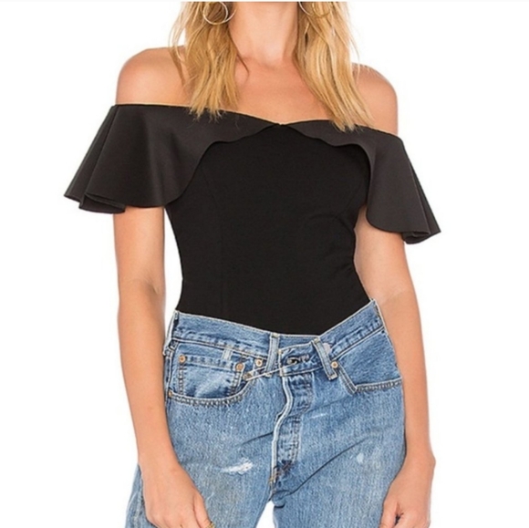 Revolve Devin Off Shoulder Ruffle Bodysuit Xs - Picture 1 of 8
